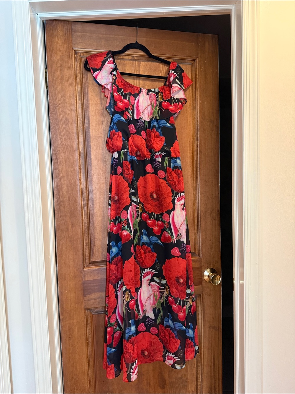 Betsey Johnson Black Dress with Red and Pink Floral Print